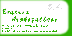 beatrix arokszallasi business card