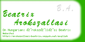 beatrix arokszallasi business card